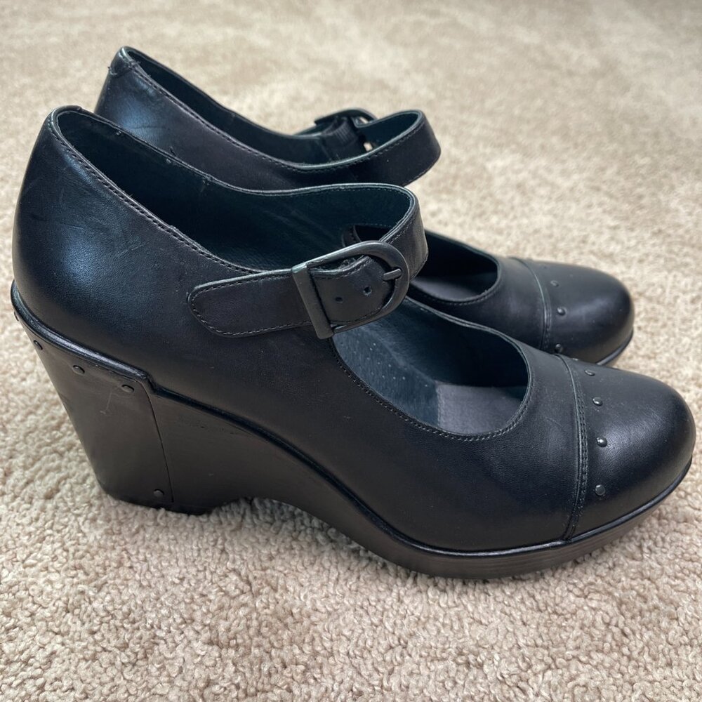 Dansko Shoes Womens 40 Black Fanny Wedge Mary Jane Leather Casual Comfort Heel - Picture 4 of 9